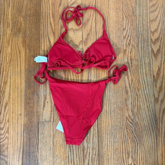 Andie String Bikini Set Ribbed Flame Red size M NWT/NWOT - Picture 4 of 8